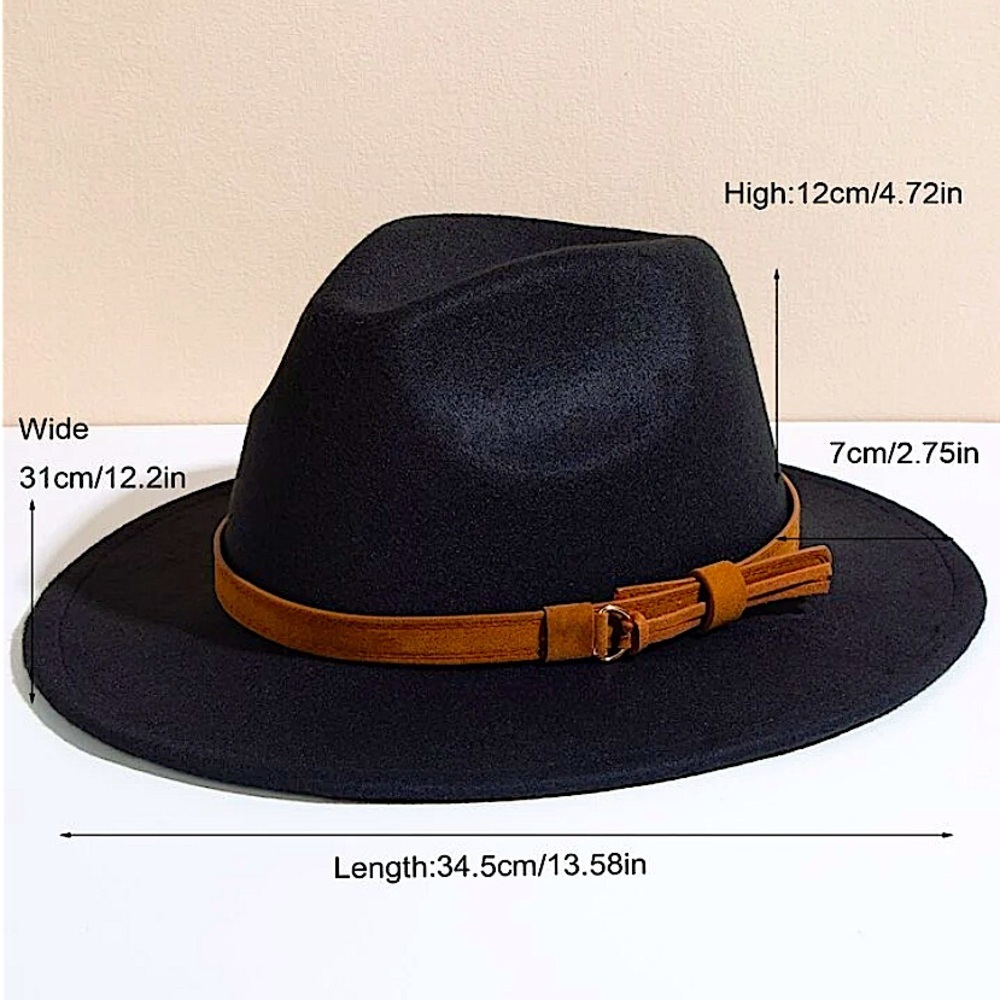 Fedora Black Hat Unisex Classy Chic Men Women Buckle Strap - Picture 5 of 14